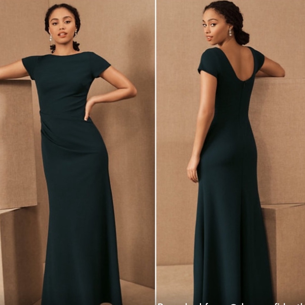 BHLDN Matisse Cap Sleeve Dark Emerald Gown